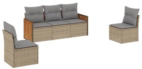 Set Divano da Giardino 5 pz con Cuscini Beige in Polyrattan