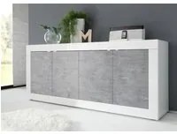 Credenza Moderna, Madia bianca laccata lucida e cemento a 4 ante ZLCBSC-MDM-BC4