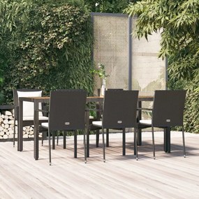 Set Da Pranzo Da Giardino 7 Pz Nero Con Cuscini İn Polyrattan /