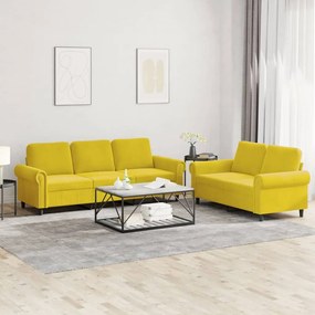 Set Di Divani 2 Pz Con Cuscini Giallo İn Velluto /