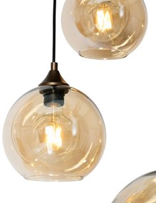 Lampada a sospensione Art Déco bronzo scuro con vetro ambrato ovale a 8 luci - Sandra