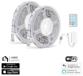 Striscia Led Smart 12V 36W 2&#215;5 metri WiFi RGB luce regolabile e dimmerabile con telecomando Aigostar