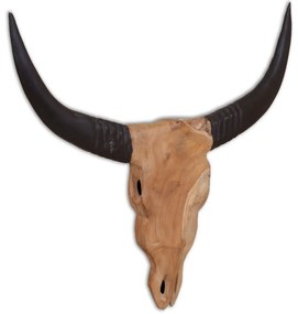 Scultura Teschio Di Toro Da Parete İn Teak 69x6x60 Cm /