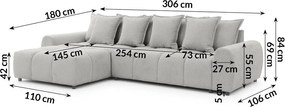 Divano angolare grigio chiaro (con penisola a sinistra/con chaise lounge) Albane – Ropez