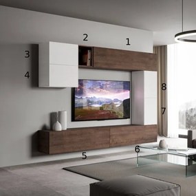 Parete da soggiorno Isoka A15 L.268 H.200 P.39,5 Bianco e Noce