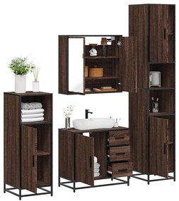 Set Mobili Da Bagno 4 Pz Rovere Marrone İn Legno Multistrato /
