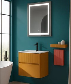 Mobile da bagno sospeso sotto lavabo Niwa 2 cassetti L 59.5 x H 50 x P 45.5 cm senape laccato opaco cannettato