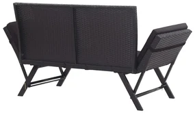 Panchina da giardino con cuscini 176 cm nera in polyrattan