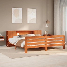 Giroletto Senza Materasso Marrone Cera 200x200 Cm Legno Di Pino /