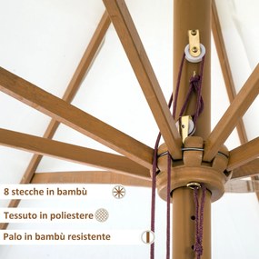 Ombrellone da Giardino con Doppio Tettuccio Ø325x250 cm in Legno di Bambù e Poliestere Crema...