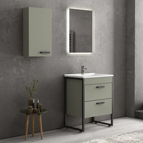 Composizione bagno a terra 65cm: mobile con lavabo, specchio led e pensile IKOS-65 - KAMALU