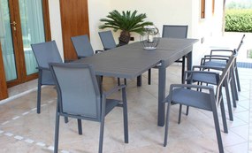 JERRI - set tavolo in alluminio cm 135/270 x 90 x 75 h con 8 poltrone Lotus