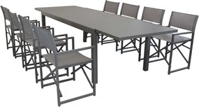 DEXTER - set tavolo in alluminio cm 200/300 x 100 x 74 h con 8 poltrone Carpenter