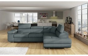 Divano angolare blu allungabile/con contenitore (con penisola a destra/a L) Anton – ELTAP