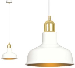 Sospensione Industrial 1 Luce Kubera In Acciaio Bianco Con Elementi In Oro