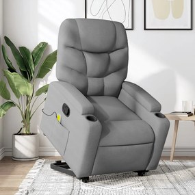 Poltrona Alzapersona Massaggi Reclinabile Grigio Chiaro Tessuto /