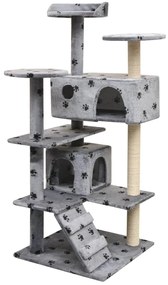 Albero Per Gatti Tiragraffi İn Sisal 125 Cm Zampe Stampate Grigio /
