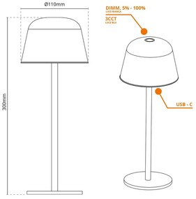 Lampada da Tavolo Ricaricabile 2.2W IP54 CCT Dimmerabile - Bianca