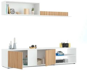 Mobile TV Moderno 180x40x33 Con Modulo Superiore Rovere E Bianco ECCO