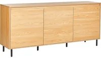 Credenza a 3 ante in legno chiaro con gambe in metallo nero Armadietto indipendente con ripiani Unit di stoccaggio per la casa Credenza minimalista