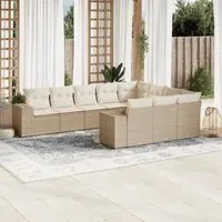 Set Divano da Giardino 10 pz con Cuscini Beige in Polyrattan 3223087