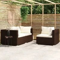 Set Divani da Giardino 3 pz con Cuscini in Polyrattan Marrone 317505