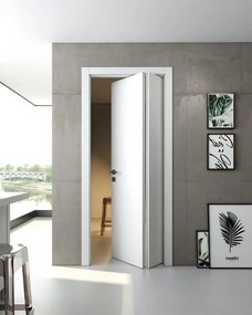 Porta interna pieghevole a libro asimmetrica Pisa in legno di abete laccato colore bianco, L 70 x H 210 cm, apertura a destra