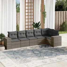 Set divano da giardino 6 pz con cuscini grigio in polyrattan