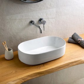 Lavabo bagno da appoggio ovale 53cm ceramica bianca | KLY-5300 - KAMALU