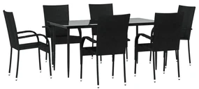 Set da pranzo da giardino 7 pz nero in polyrattan