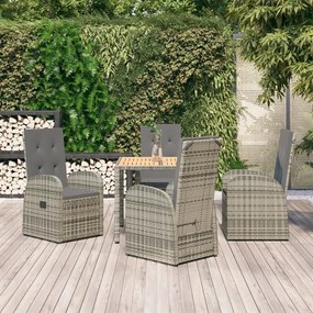 Set Da Pranzo Da Giardino 5 Pz Con Cuscini İn Polyrattan Grigio /