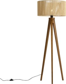 Lampada da terra vintage in legno con paralume in corda di carta beige 50/50/25 - Tripod Classic