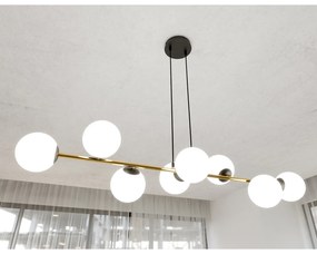 Sospensione Contemporanea Rhiannon 8 Luci In Acciaio Oro E Sfere In Vetro Bianco