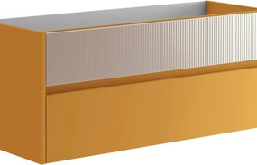 Mobile da bagno sospeso sotto lavabo Niwa 2 cassetti ideale per doppia vasca L119.5 x H50 x P45.5cm senape e sabbia cannettato