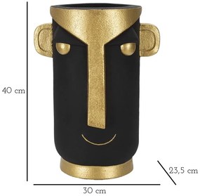 Vaso alto in poliresina nero e oro 40 cm Tribal - Mauro Ferretti