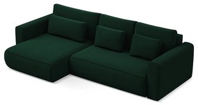 Divano angolare verde allungabile/con contenitore (con penisola a sinistra/con chaise lounge) con rivestimento in velluto Kapua – Makamii