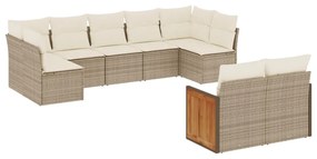 Set Divano da Giardino 9 pz con Cuscini Beige in Polyrattan