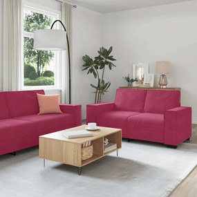 Set Di Divani 3 Pz Con Cuscini Rosso Vino İn Velluto /