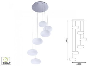 Lampada Led A Sospensione Moderna Rotonda Colore Bianco Con 6 Fari Diametro 200mm 72W 3000K Dimmerabile Triac SKU-40011