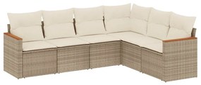 Set divano da giardino 6 pz con cuscini beige in polyrattan