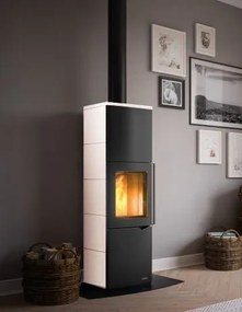 Palazzetti Eva S Stufa A Legna ad aria Con Accumulo 7Kw in acciaio in Ceramica Bianco Lucido