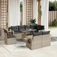 Set Divano da Giardino 9pz con Cuscini Grigio Chiaro Polyrattan 3268042