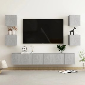 Set Di Mobili Porta Tv 7 Pz Grigio Cemento İn Legno Multistrato /
