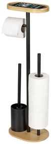 Porta carta igienica nero/di colore naturale in acciaio con supporto con spazzola Pomarolo – Wenko