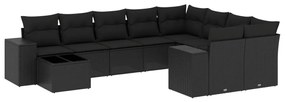 Set divani da giardino 10pz con cuscini in polyrattan nero