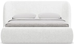 Letto matrimoniale imbottito bianco con contenitore con griglia 180x200 cm Hauke - Makamii