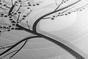 Stampa su tela – Albero moderno in bianco e nero su sfondo astratto