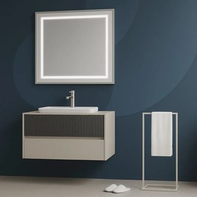 Mobile da bagno sospeso sotto lavabo Niwa 2 cassetti L 89.5 x H 50 x P 45.5 cm sabbia e grigio cannettato