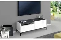 Mobile da soggiorno Porta TV, Made in Italy, Supporto per TV da salotto a 1 anta e 1 cassetto, Cm 120x40h47, Bianco lucido e Ardesia