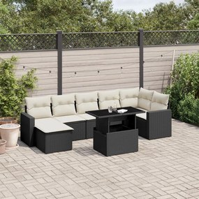 Set divani da giardino con cuscini 8 pz nero in polyrattan